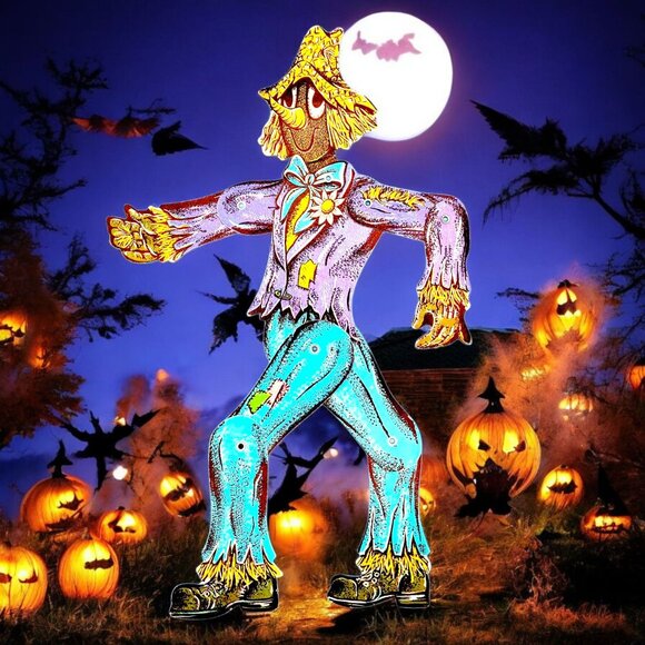 Vintage Beistle Scarecrow Jointed Diecut Halloween Decor 15" USA 1970s Purple - Picture 1 of 8
